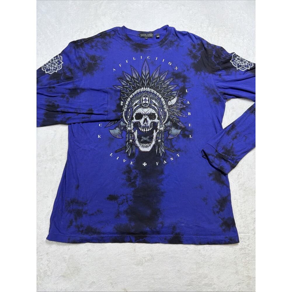 Affliction Cotton Tie Dye Skull Long Sleeve LG Black Label Indie Sleaze Reviva